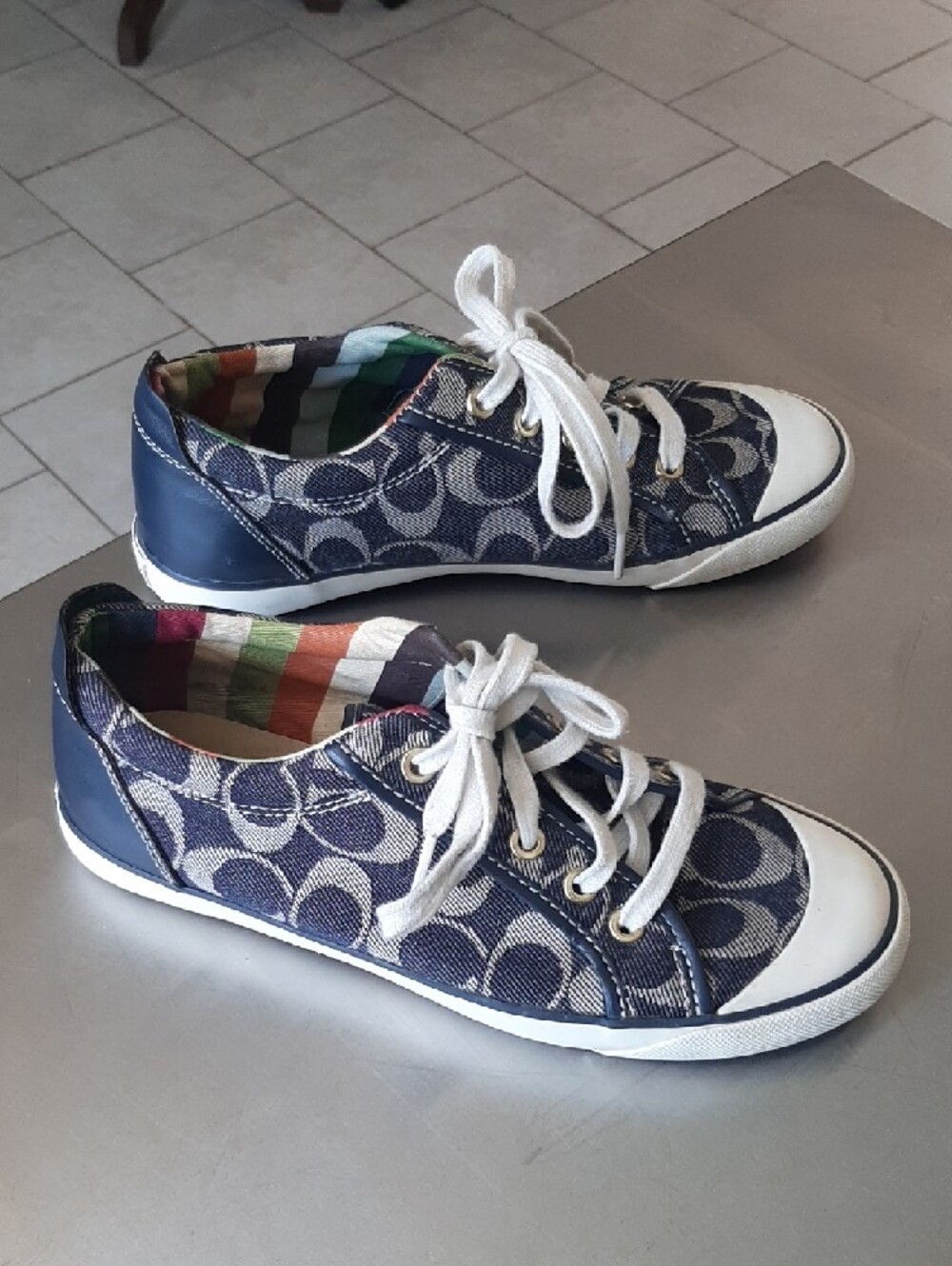 Coach🌟Navy Signature Canvas Lace-Up Sneakers Sz 8 - Picture 3 of 11